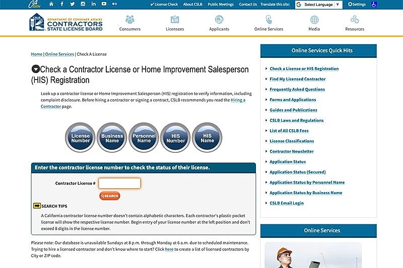 How to check your your contractor’s license number on the Contractor’s State License Board