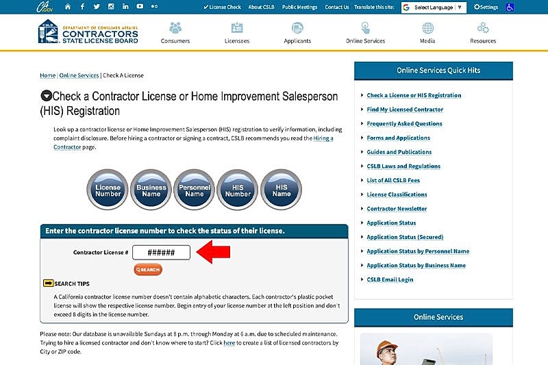 How to check your your contractor’s license number on the Contractor’s State License Board