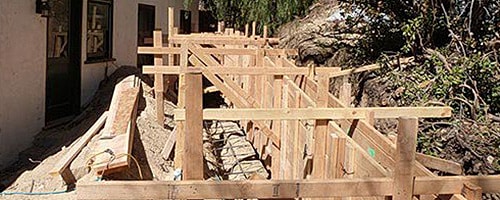 Wooden framework for construction site.