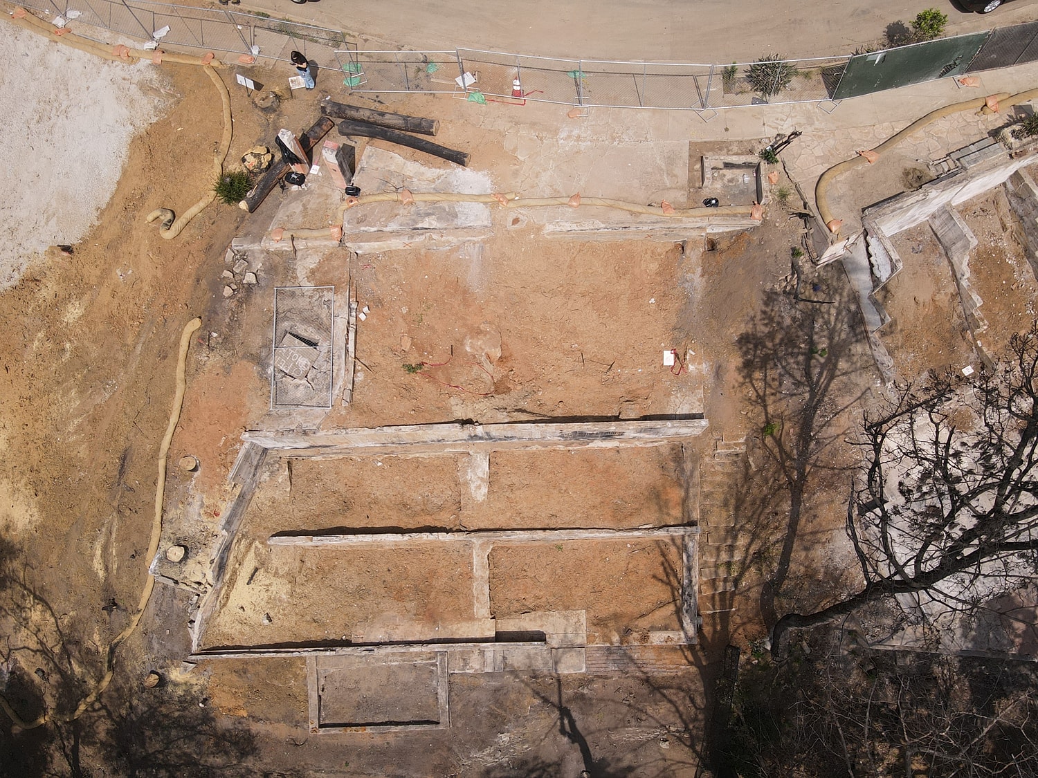 Aerial view of archaeological excavation site.