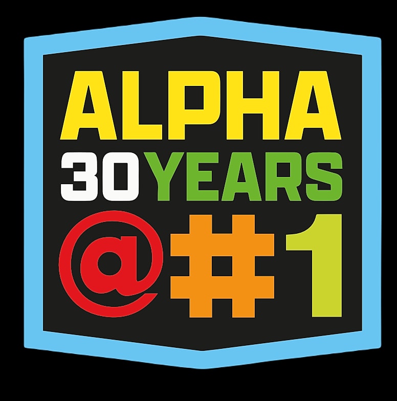 Alpha 30 years anniversary logo with #1 designation