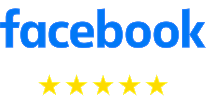 Facebook logo with five yellow stars.